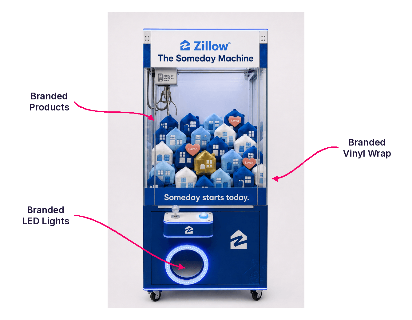 Annotated Event Claw 31L build for Zillow showing branded products, branded vinyl wrap, and branded LED lights